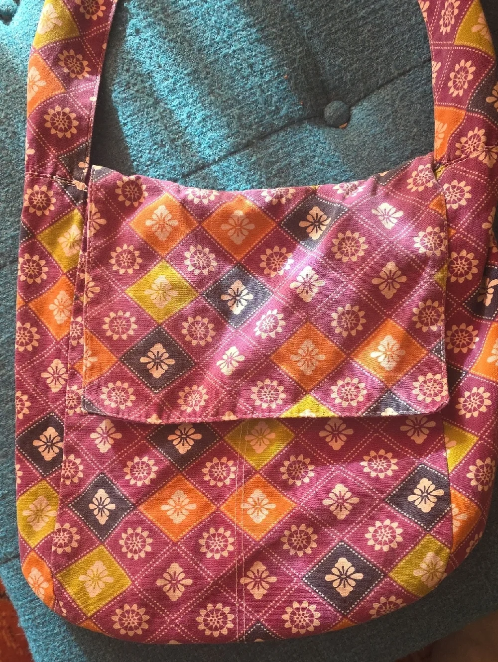 VTG Purple Floral Geometric Hobo Sling Bag TVD Caroline Forbes Wardrobe Match!